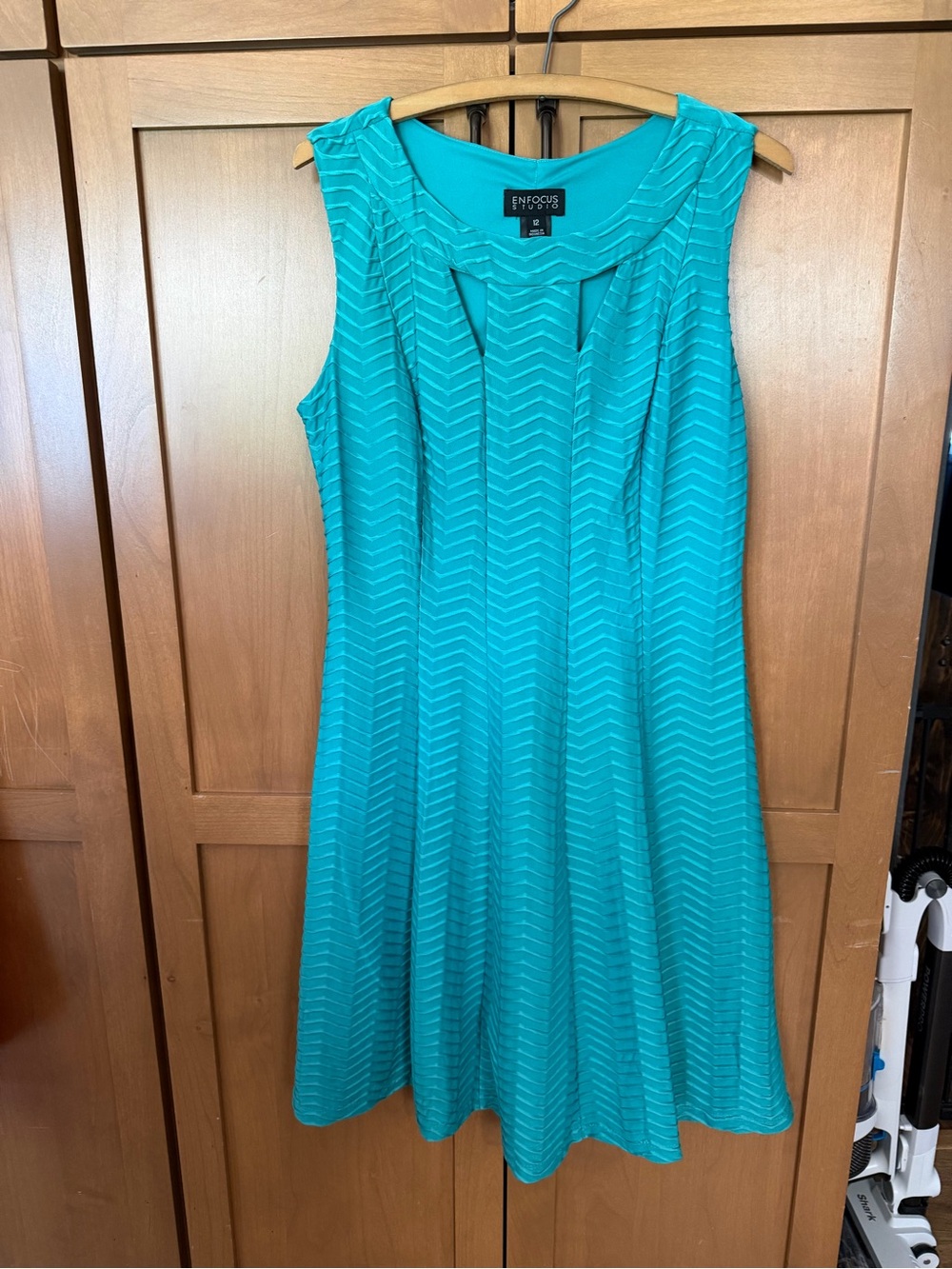 Enfocus Studio Teal Textured Sleeveless Fit-and-Flare Dress